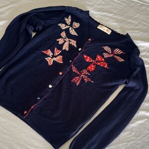 Alannah Hill Navy Cardigan with Red and Cream Bow Details